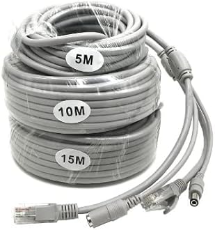 15M/50FT Ethernet CCTV Cable, Cat 5 RJ45 + 2.1x5.5mm DC Power Cord, for CCTV Security Camera Surveillance System IP Camera NVR System Grey - (1Pcs)