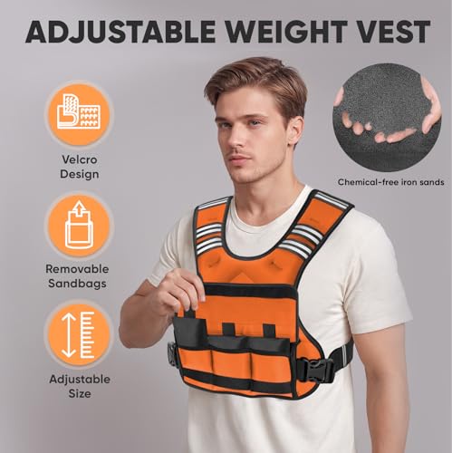 Image of APEXUP Adjustable Weighted Vest, 4-10lb /12-18lb /20-32lb Vest with 6 Ironsand Weights and Large Pocket, Weight Vest for Men Women Strength Training, Running, Walking
