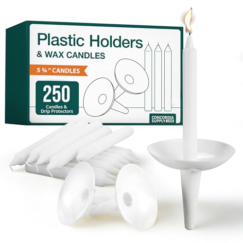 Concordia Supply Plastic Holder Candle Drip Protectors - 5.75" x 1/2" Candles w/Easy to Hold White Plastic Holders - Ideal for Candle Light, Memorial, & Congregational Services - Set of 250