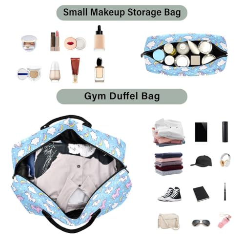Unicorn Cloud Blue Travel Duffle Bag Gym Bag Weekender Bags with Toiletry Bag Travel Trip Tote Bag4