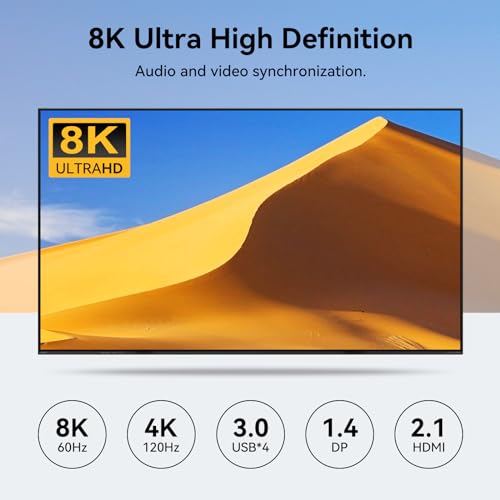 Image of 8K@60Hz HDMI Displayport KVM Switch 3 Monitors 2 Computers 4K@120Hz Triple Monitor KVM Switches for 2 PC Share 4 USB 3.0 Ports Support Extended & Copy Mode Desktop Controller 12V Adapter Included