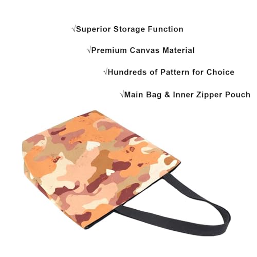 Extra Large Shoulder Tote Bag for Beach Travel Weekender Gym Coral Camouflage Heart Pattern Reusable Grocery Canvas Shopping Bag4