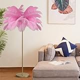 調光可能なピンクのダチョウの羽根フロアランプ - リビングルームと寝室用の66.9インチLEDスタンドライト - エレガントな室内装飾照明器具 大きな羽根のデザイン