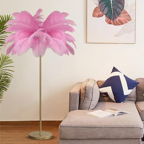 Lámpara de pie de plumas de avestruz de diseño exclusivo y luz regulable