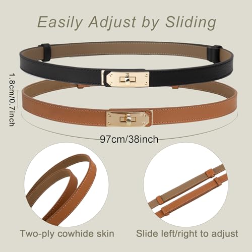 Women's Skinny Genuine Leather Belt Adjustable Turn-Lock Buckle2