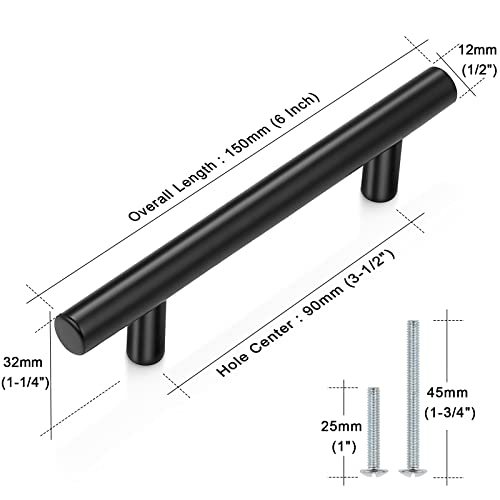 Image of Probrico 20 Pack|3-1 /2 Inch Hole Centers Stainless Steel Cabinet Handles Black,Cabinet Pulls Round T Bar Drawer Dresser Pulls, Closet Door Handles Kitchen Furniture Hardware,Total Lenght:6 Inch