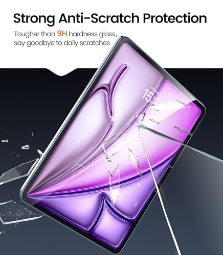 Image of EZ-GLAZ-2 Pack for iPad Air 13 Inch Screen Protector M4 /M3 /M2 (2026 /2025 /2024), Military-Grade Shatterproof, 9H+ Tempered Glass with Installation Box, Anti-Scratch, Apple Pencil Compatible, HD Clarity, Bubble Free