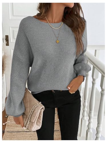 Image of GORGLITTER Women's Bow Fall Sweaters 2025 Cable Knit Chunky Oversized Long Sleeve Backless V Neck Pullover Tops