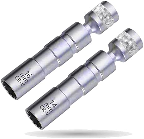 Mifashion 14mm&16mm Magnetic Swivel Spark Plug Socket 12-Point 3/8-Inch Drive 360° Adjustable 1mm Thin Wall Spark Plug Socket Set with Magnet Compatible with BMW Nissan Mini etc.