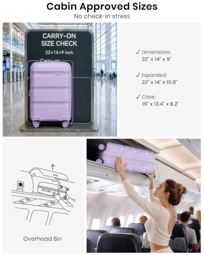 Image of Kono 20 Inch Expandable Carry on Luggage, Airline Approved Suitcase, Purple
