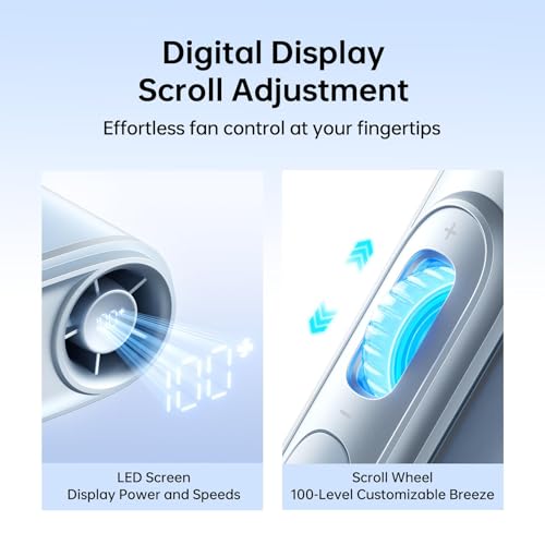 Image of JISULIFE Portable Neck Fan Life5, 100 Speed 40000RPM Cooling, Mini Personal Handheld Wearable Waist Fan, 16H 4500mAh Battery with LED Display, Ultra-Lightweight in Outdoor, Travel, Jobsite Gifts- Blue