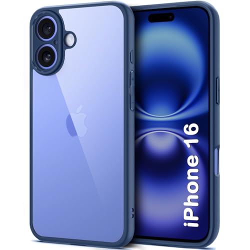 Image of TheGiftKart Ultra-Hybrid Crystal Clear Back Cover Case for iPhone 16 | Slim Fit Shockproof Design | Camera Protection Bump | Transparent Back Cover Case for iPhone 16 (PC & TPU, Blue Bumper)