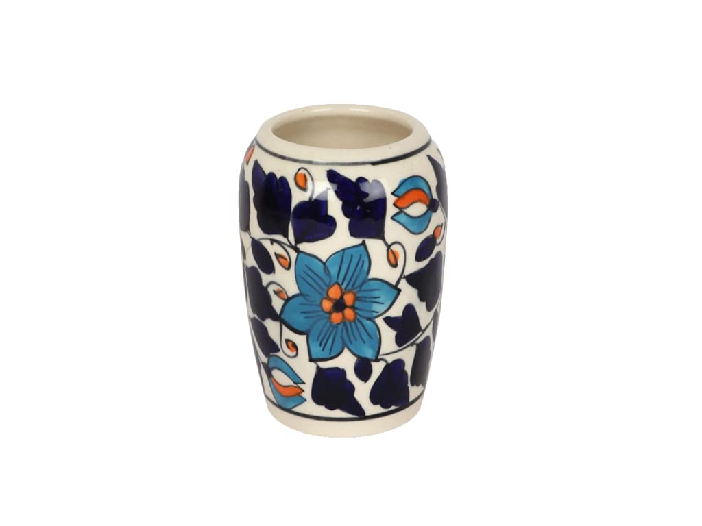 LOOKS FIRST Handmade Bathroom Accessories Ceramic Toothbrush Holder, Tooth Paste Holder Stand Home, Office, Doctors Cabin Decor, Hospital Décor, Music Institute, Kitchen Decor Blue with Flower Design - Image 4 thumbnail
