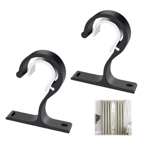 2 Soportes Dobles para Barra de Cortina en Aleación de Aluminio, Resistentes y Versátiles, Color Negro, Adecuados para...