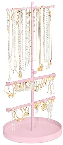 Jenseits Jewelry Holder Organizer Stand, 3 Tier Necklace Organizer Earring Holder Tree, Adjustable Height Jewelry Display Towers, Long Necklaces Bracelets Jewelry Storage Rack Gift For Women, Girls