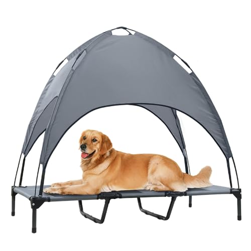 Elevated Dog Bed with Canopy, 48-inch Waterproof Pet Cot, Portable Outdoor Pet Bed with Carry Bag,...