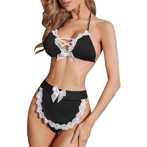 Nuisette pour femme YZCIS ensemble de sous-vêtements lingerie bikini noir 2XL