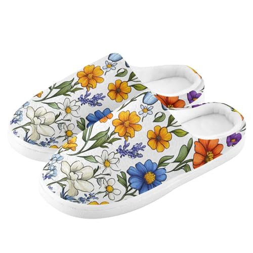 JUNZAN Flowers Lavender Marigold Orchid White Womens House Cotton Slippers Soft Memory Foam Foam Slippers for Hotel Christmas Presents 6-74