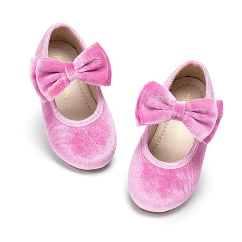 Image of PHIRAMIN Toddler Flower Girl Glitter Dress Shoes Little Girl Ballet Flats Bow Wedding Party