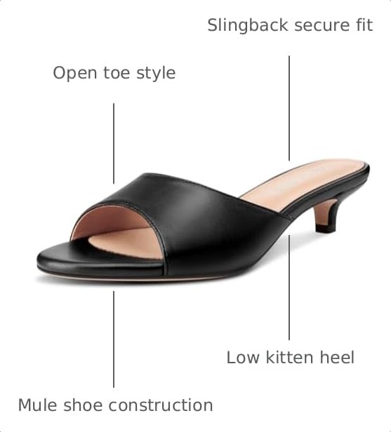 Image of TNYNFBEB Womens Low Kitten Heel Open Toe Sandals Mules Shoes Slingback Prom Party Dress Summer 1.4 Inches Heels
