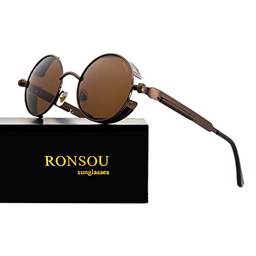 Image of RONSOU Steampunk Style Round Vintage Polarized Sunglasses Retro Eyewear UV400 Protection Matel Frame