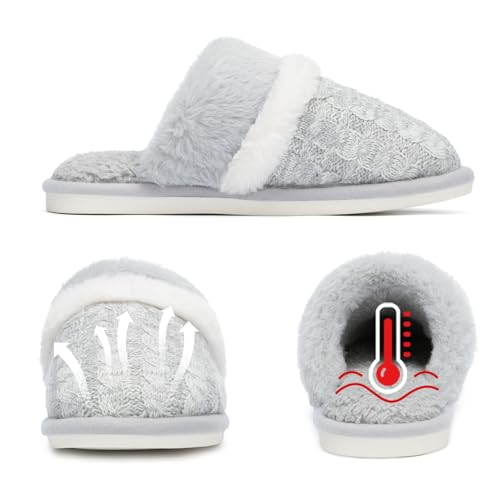 Image of GOEWY Cozy Slippers for Women Indoor and Outdoor Fuzzy House Shoes with Memory Foam Anti-Skid Sole Gifts for Women Mom Ladies
