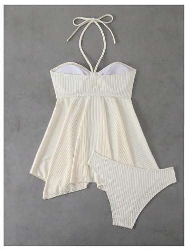 MakeMeChic Women's 3D Flower Tankini Swimsuits Set Textured Halter Ruffle Hem 2 Piece Bathing Suits3