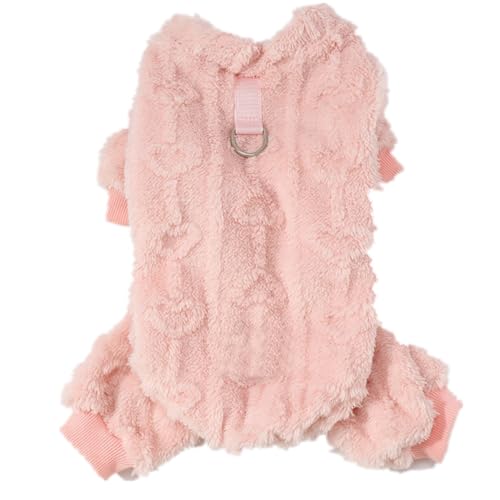 ISUPY ふわふわ 犬 パジャマ ロンパース つなぎ 秋冬 裏ボア 無地 ドッグウエア Tシャツ Dカン付き 小中型犬 ペット服 柔らかい 防寒 暖かい ルームウェア 部屋着 抜け毛防止 お散歩 (XS,ライトピンク)