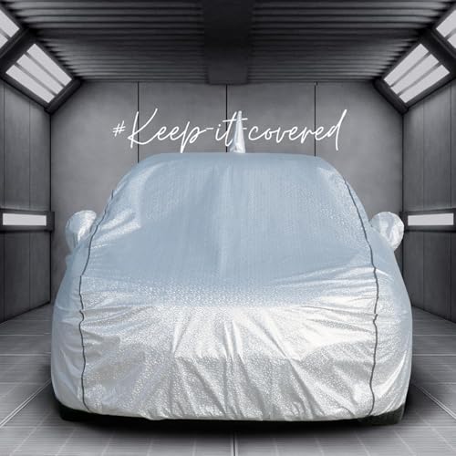 Image of Pivalo Car Cover for Grand i10 Nios All Model & Years (2019-2025) 100% Waterproof with Mirror Pockets, Triple Stitched Bottom Elastic Dustproof Full Body Protection (Heat & UV Resistant, Silver)