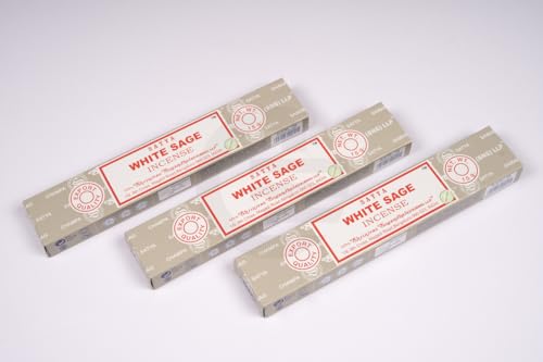 Original Satya White Sage Incense Sticks Gift Pack of 3X 15G for Aromatherapy, Spa, Yoga, Weddings, Meditation, Healing, Positivity and Relaxation by Greensense