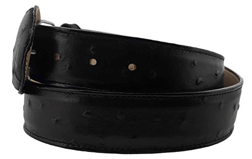El Presidente Mens Black Ostrich Quill Print Leather Western Cowboy Belt Rodeo Buckle2