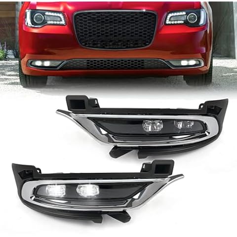 VLINCAR Fog Lights Compatible with Chrysler 300 2015 2016 2017 2018 2019 2020 2021 2022 2023 2024 LED Daytime Running Lamps w/Trim Bezels Left Driver & Right Passenger Side 68294009AA 68294008AA Cover
