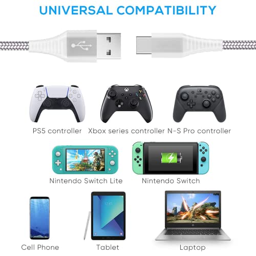 PS5-Ladekabel (2 Stück) – Nylon geflochtenes weißes PS5-Controller-Ladekabel (2 m) für Sony PlayStation 5 DualSense Controller (lange 2 m Ladegeräte) – USB-C (UK-Verkäufer) - Image 7