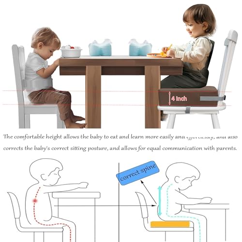 Image of Eiury Booster Seat for Kitchen Chair, Toddler Booster Seat for Dining Table, Waterproof PU Leather Kids Seat Cushion with Adjustable Straps, Non-Slip Bottom, Wipeable Seat Pad,Dark Brown