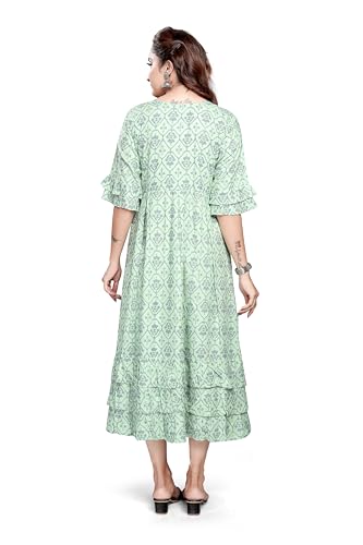 Image of B2F Women's Printed Flared Maternity Kurti with Zipper, Cotton Rayon Feeding Kurta for Pre & Post Pregnancy