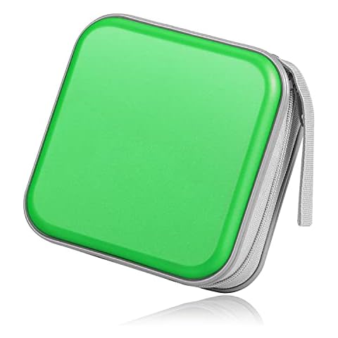 TNP CD Case Holder Organizer, DVD Holder for Car, 40 Capacity Disc Holder, Portable Hard Shell DVD Wallet, Small DVD Case Holder Organizer, Video Game Storage, Zippered CD Book Holder (Green) Cover
