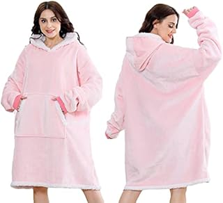Oversized Sherpa Hoodie Blanket Ultra Soft Warm Cosy Pullover Wearable Hoodie Sweatshirt Blanket with Big Pocket One Size Fit All Women, Men, Girls, Boys, Friends, Adults, Teens | Unisex (Pink)