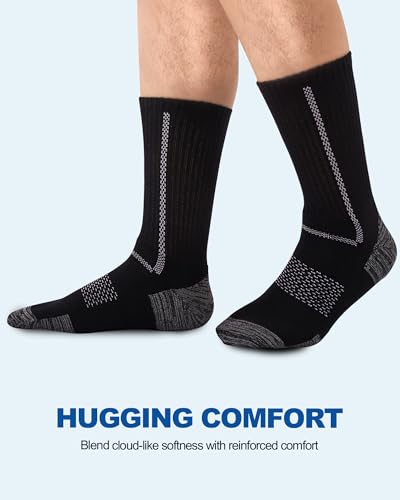 Men's Cotton Crew Work Socks,4 Pairs Cushioned Boot Socks,Moisture Wicking Athletic Socks for Hiking Sports Running4
