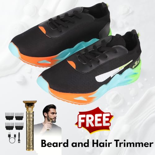 Image of Snatch Breathable Sports Shoes for Men | Lightweight PU Mesh Running & Walking Sneakers | Slip-Resistant Lace-Up Gym Shoes for Training, Gym Hair & Beard Trimmer Included