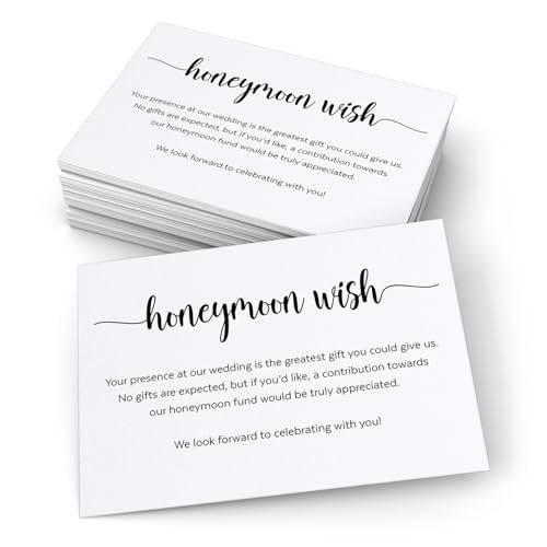 321Done Honeymoon Wish Cards, Made in USA - White, 3.5x5 Small - No Gifts Request Wedding,...