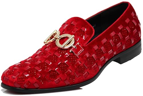 Enzo Romeo UTA Men's Fashion Rhinestone Glitter Buckle Slip On Dress Shoes