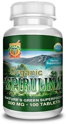 Spirulina Organica 100 Tabletas 500MG, Alga spirulina 100% Natural, combate Anemia, Regula niveles de azucar, Reduce colesterol, 100% pura y orgánica.
