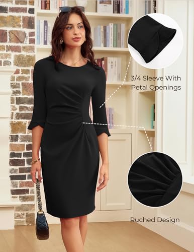 GRACE KARIN Work Dresses for Women 2025 3/4 Sleeve Sheath Business Dress Ruched Bodycon Office Cocktail Dress2