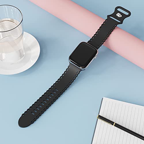 Image of Compatible with Apple Watch Band 41mm 40mm 38mm 49mm 45mm 44mm 42mm Women Girl, Black Lace Hollow-out Soft Silicone Sport Bands For iWatch Ultra SE Series 10 9 8 7 6 5 4 3 2, Black-42