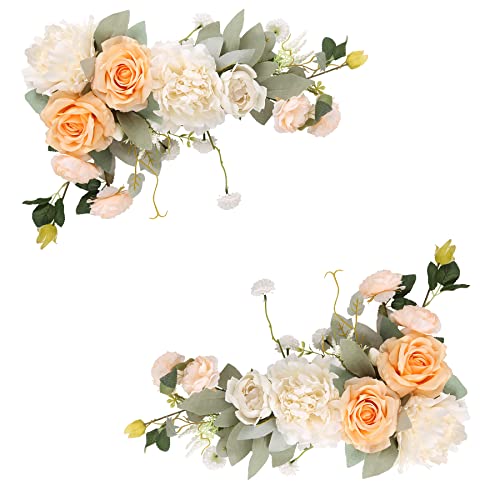 Ipopu Wedding Arch Swag Flowers 2Pcs Floral Swags White Fake Flowers Wedding Arch Corner Flowers Fake Roses Combo Silk Peony For Wedding Decorations For Wedding Reception Ceremony (Champagne White) #TOP26