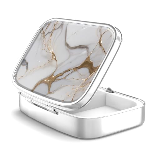 Image of Pill Box 2 Compartment Small Pill Case,Portable for Pocket or Purse Pill Organizer Pill Container Holder to Hold Vitamins, Medication, Fish Oil and Supplements(Gray Marbling Gold)