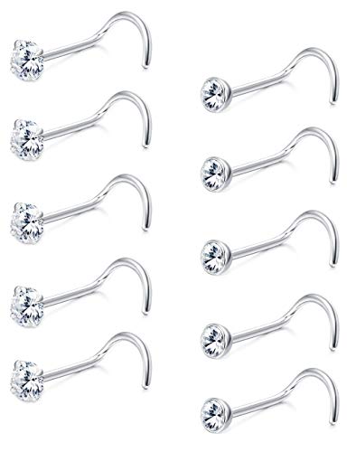 Sllaiss 10 Pcs 20G Made with Swarovski Crystal Nose Rings Studs Screw 316L