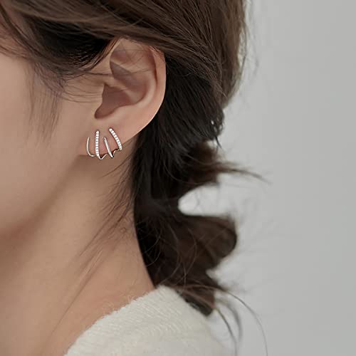 Reffeer Solid 925 Sterling Silver Half Hoop Earrings Wrap for Women Cuff Earrings Piercings Studs2