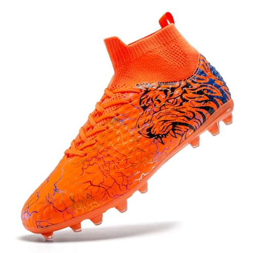 ZGWULZNGL Youth Boys Soccer Cleats, Orange, Size 5