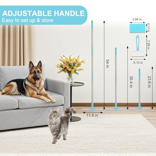 Image of Carpet Rake for Pet Hair Removal, 54-Inch Adjustable Handle, Aluminum Alloy Deep Cleaner, Reusable Cat & Dog Hair Remover for Couches, Rugs, Mats, Fabric Furniture